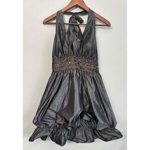 BCBG Generation Dress M Grey Beaded Halter Bubble Hem‎ Party Special Occassion